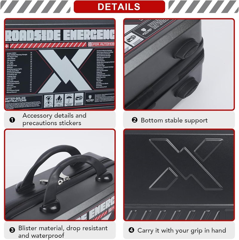 Kitgo Roadside Emergency Car Kit (137Piece), with Jumper Cable, Car Safety Road Rescue Kit,Car Emergency Kit Gift for Father Women and Men,Tow Strap,Car Tool Kit (Black) - Image 2